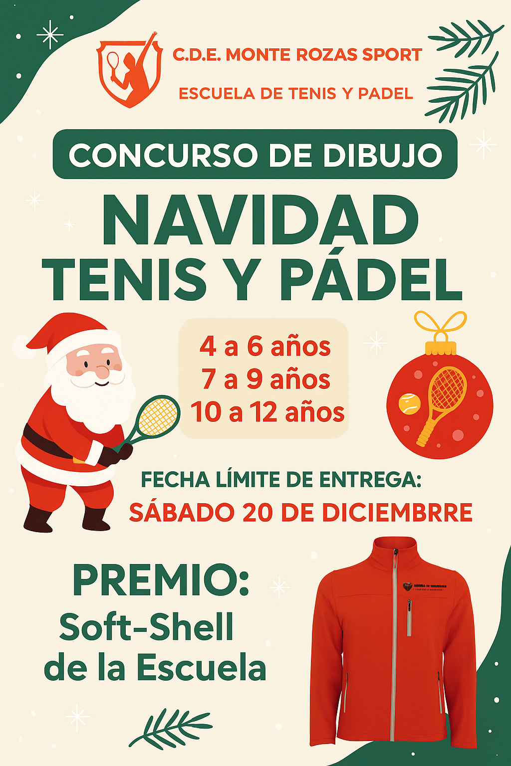Cartel Concurso de Dibujo Navidad Tenis y Padel Club Monte Rozas
