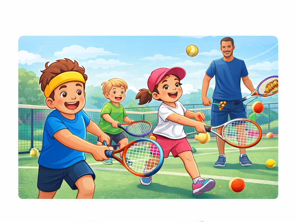 Niños jugando al tenis