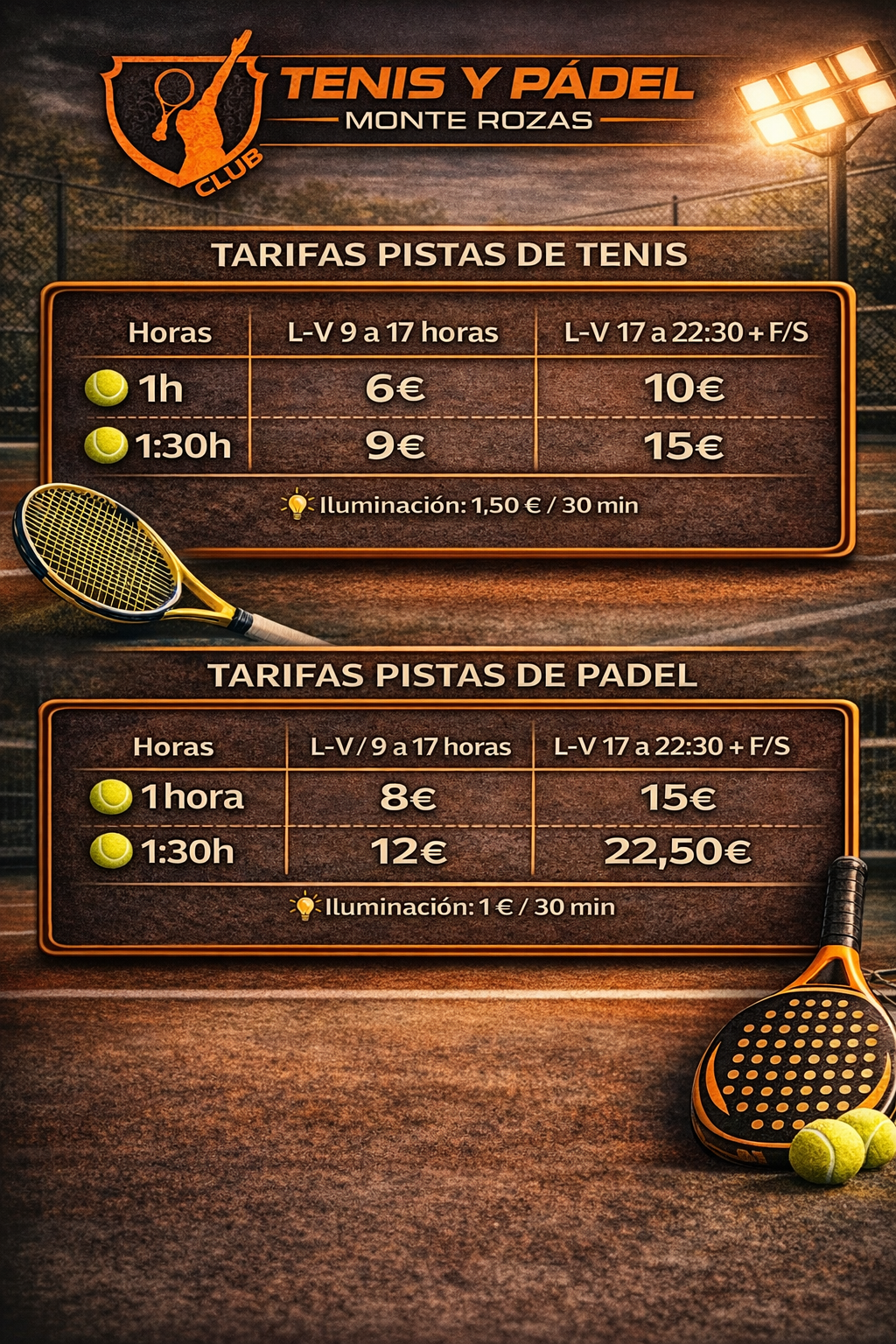 Tarifas Tenis y Padel